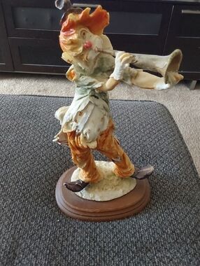 Vintage Painted Orange Clown Figurine Trumpet Player